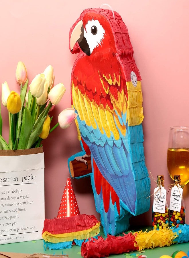 Threan Small Parrot Piñata Hawaiian Party Supplies Parrot Piñata Bird Toy with Blindfold Stick for Luau Hawaii Summer Rainforest Tropical Pirate Theme Birthday Decorations - Image 4