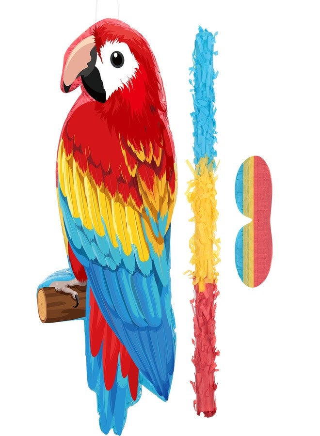 Threan Small Parrot Piñata Hawaiian Party Supplies Parrot Piñata Bird Toy with Blindfold Stick for Luau Hawaii Summer Rainforest Tropical Pirate Theme Birthday Decorations - Image 1