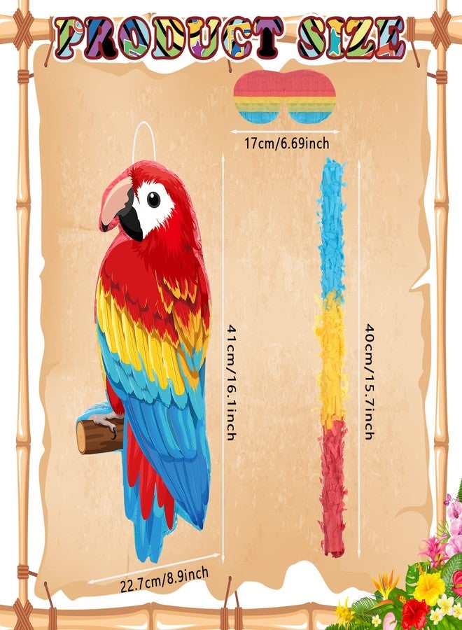 Threan Small Parrot Piñata Hawaiian Party Supplies Parrot Piñata Bird Toy with Blindfold Stick for Luau Hawaii Summer Rainforest Tropical Pirate Theme Birthday Decorations - Image 2