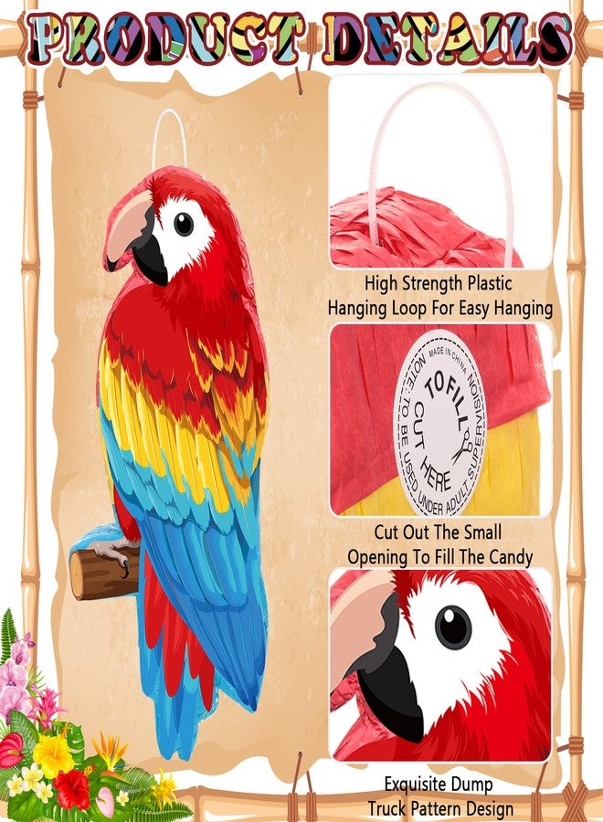 Threan Small Parrot Piñata Hawaiian Party Supplies Parrot Piñata Bird Toy with Blindfold Stick for Luau Hawaii Summer Rainforest Tropical Pirate Theme Birthday Decorations - Image 3