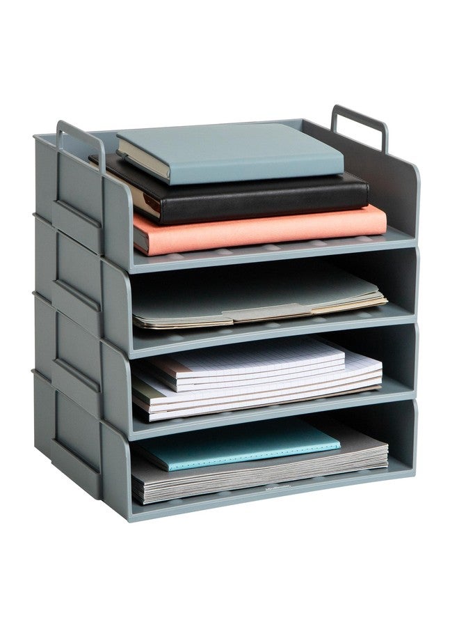 Mind Reader Stackable Paper Tray, Desktop Organizer, File Storage, Office, Plastic, 13.75" L x 10" W x 10.75" H, 4 Pcs., Gray - Image 1
