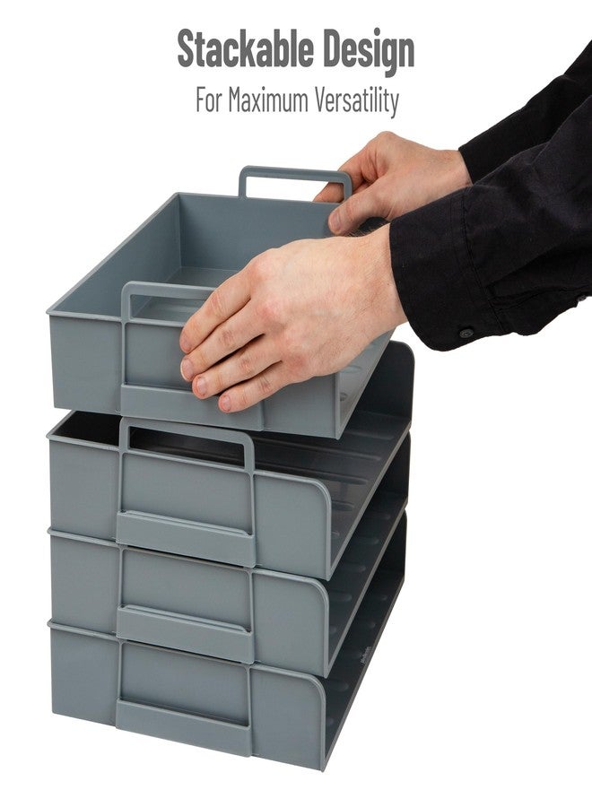 Mind Reader Stackable Paper Tray, Desktop Organizer, File Storage, Office, Plastic, 13.75" L x 10" W x 10.75" H, 4 Pcs., Gray - Image 3