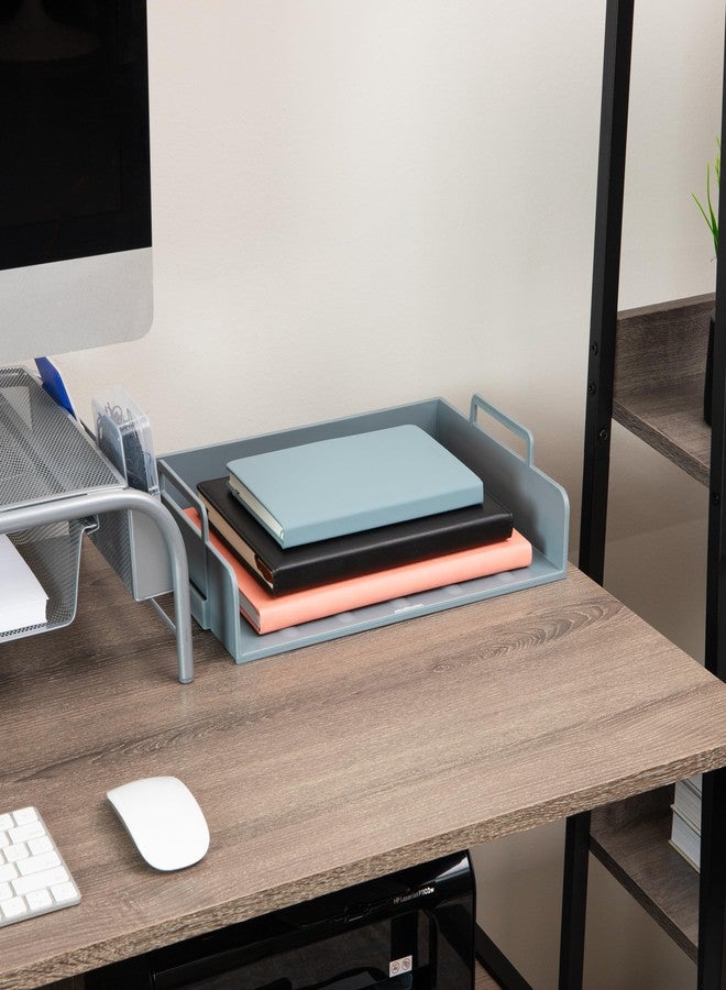 Mind Reader Stackable Paper Tray, Desktop Organizer, File Storage, Office, Plastic, 13.75" L x 10" W x 10.75" H, 4 Pcs., Gray - Image 5