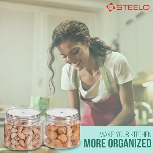 SCL Steelo Steelo Homely Plastic Kitchen Jar Container Set Kitchen Organiser Air Tight Jar Container Set Fridge safe US FDA Approved PET Food Grade Heavy Duty Material, BPA Free (Clear, 500 ml, Pack of 4) - Image 4