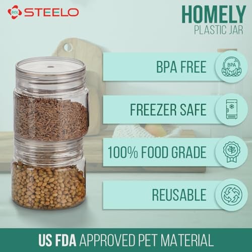 SCL Steelo Steelo Homely Plastic Kitchen Jar Container Set Kitchen Organiser Air Tight Jar Container Set Fridge safe US FDA Approved PET Food Grade Heavy Duty Material, BPA Free (Clear, 500 ml, Pack of 4) - Image 2