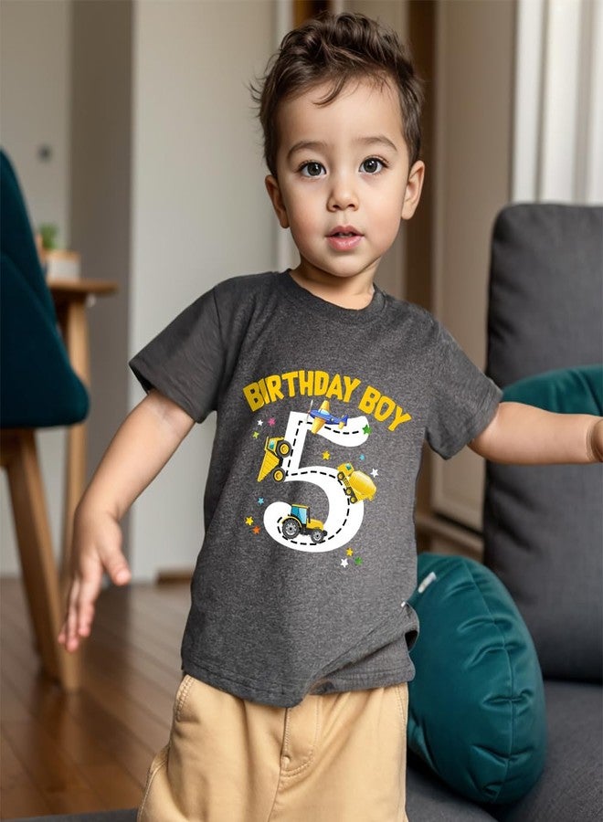 Geoyune 5th Birthday Boy Shirt Toddler Bday Construction Graphic Cotton Short Sleeve Tees Tops 5 Years - Image 2