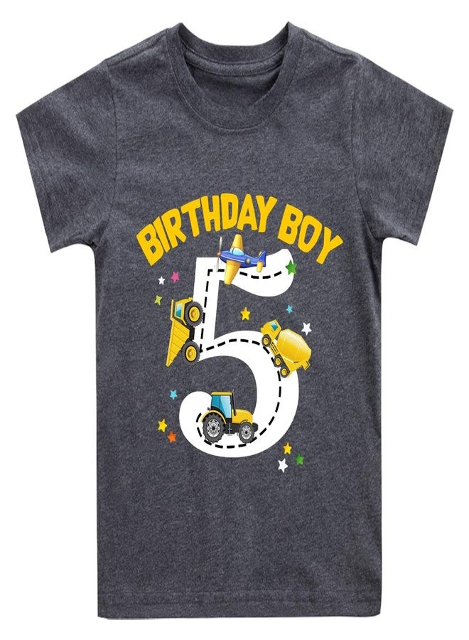 Geoyune 5th Birthday Boy Shirt Toddler Bday Construction Graphic Cotton Short Sleeve Tees Tops 5 Years - Image 1