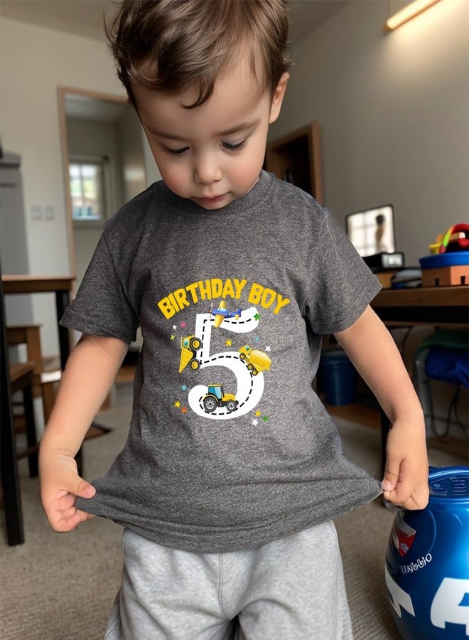 Geoyune 5th Birthday Boy Shirt Toddler Bday Construction Graphic Cotton Short Sleeve Tees Tops 5 Years - Image 4