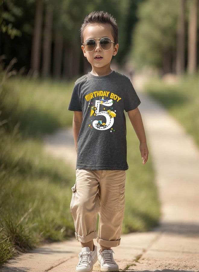 Geoyune 5th Birthday Boy Shirt Toddler Bday Construction Graphic Cotton Short Sleeve Tees Tops 5 Years - Image 3