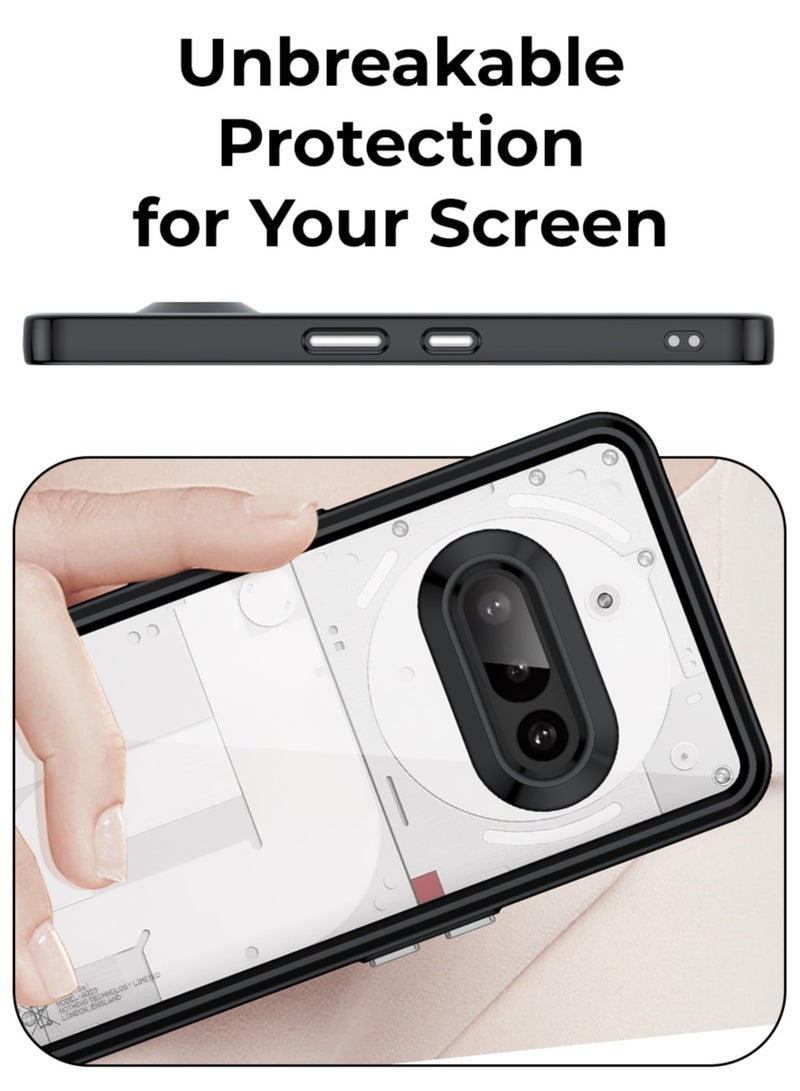 glassology حزمة لحافظة هاتف ناثينغ (3a) شفافة سوداء مع واقي شاشة واضح ظهر صلب من PC وحافة TPU مضادة للصدمات مقاومة للصدمات بزاوية 360° - Image 5