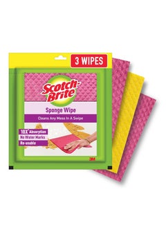ScotchBrite Sponge Wipe Resusable Kitchen Cleaning Sponge Easy to use Multi color Biodegradable pack of 3