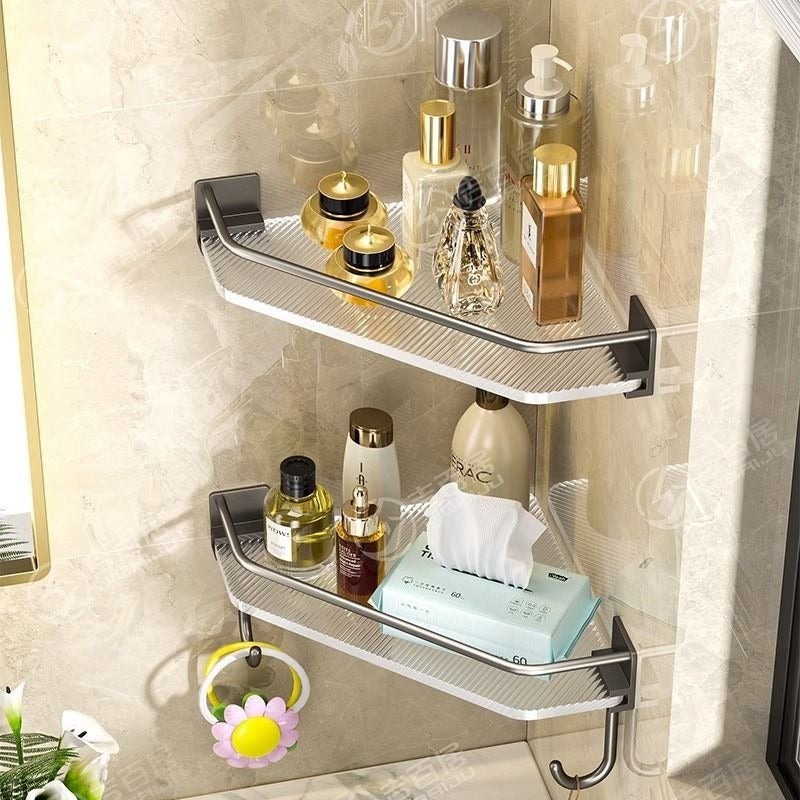 Triangular Corner Shower Caddy No-Drill Wall Mounted Storage Shelf - Image 2