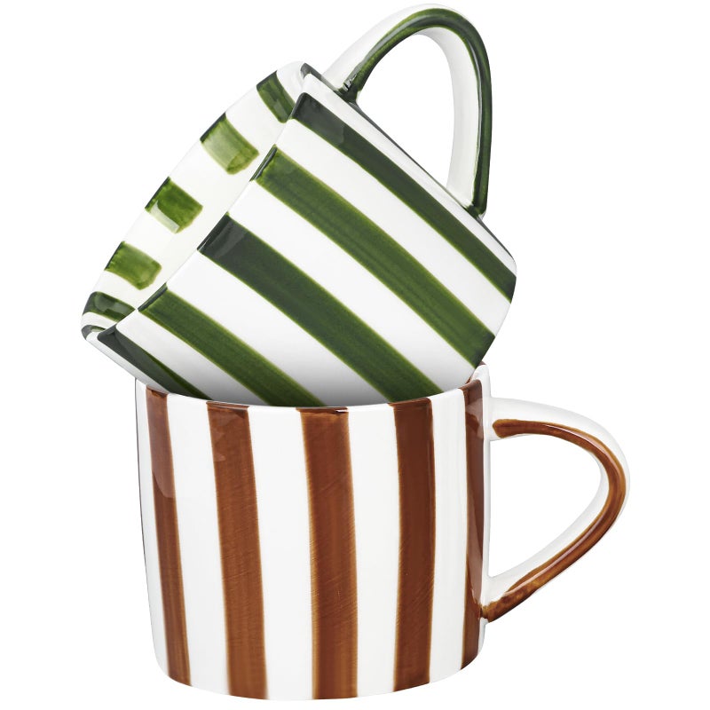 JolliKids 2 Pack Ceramic Mugs Striped Espresso Mugs 8 oz Hand Paint Coffee Cups with Handle Porcelain Coffee Mug for Christmas Valentines Day Gifts - Image 1
