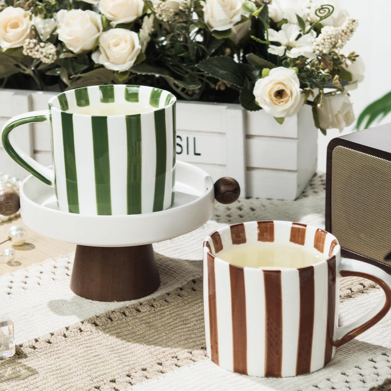 JolliKids 2 Pack Ceramic Mugs Striped Espresso Mugs 8 oz Hand Paint Coffee Cups with Handle Porcelain Coffee Mug for Christmas Valentines Day Gifts - Image 4