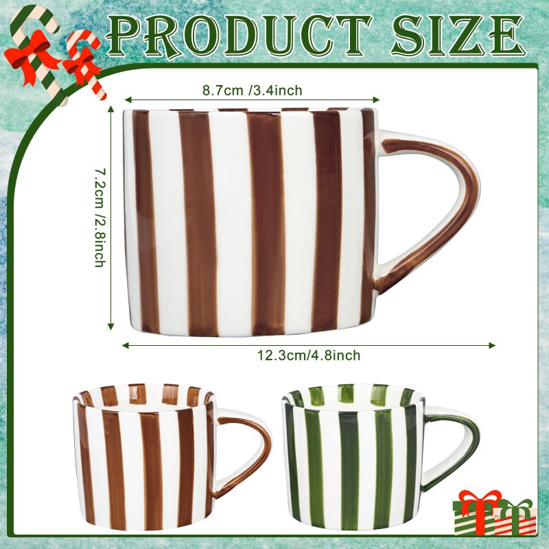 JolliKids 2 Pack Ceramic Mugs Striped Espresso Mugs 8 oz Hand Paint Coffee Cups with Handle Porcelain Coffee Mug for Christmas Valentines Day Gifts - Image 2