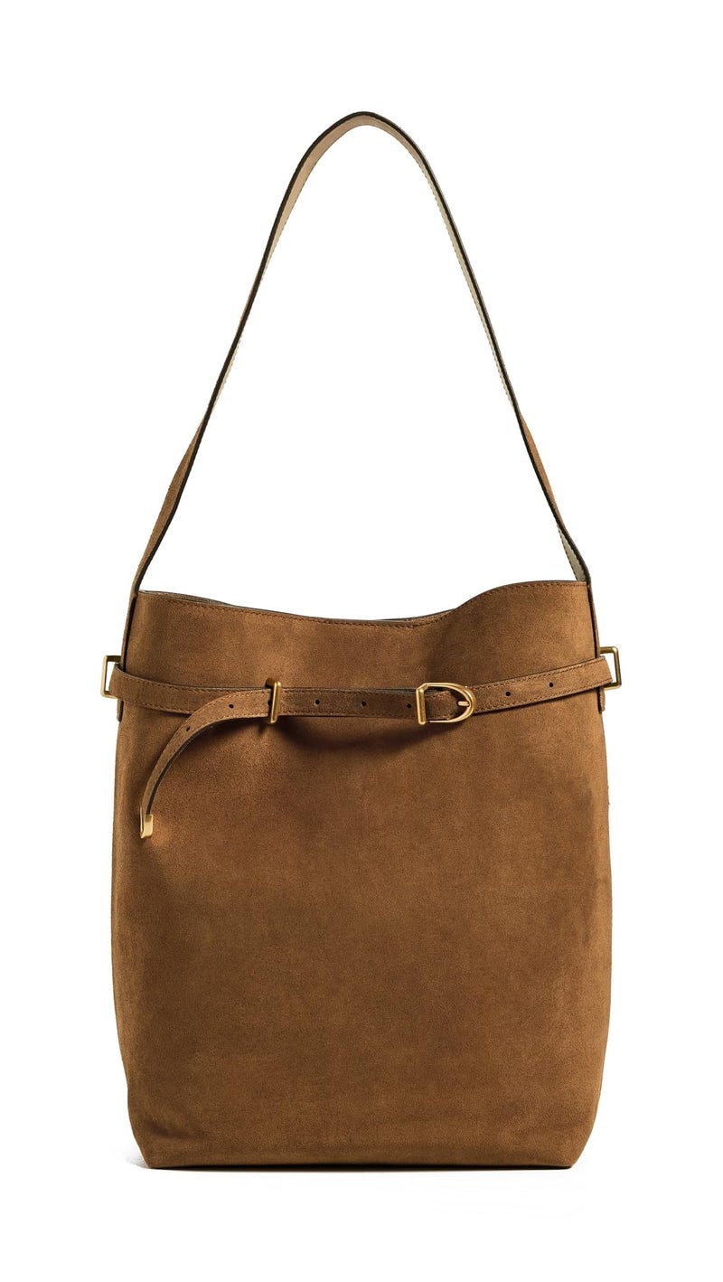Made Well Madewell Women's The Essential Belted Bucket Tote In Suede, Dried Acorn, One Size - Image 1