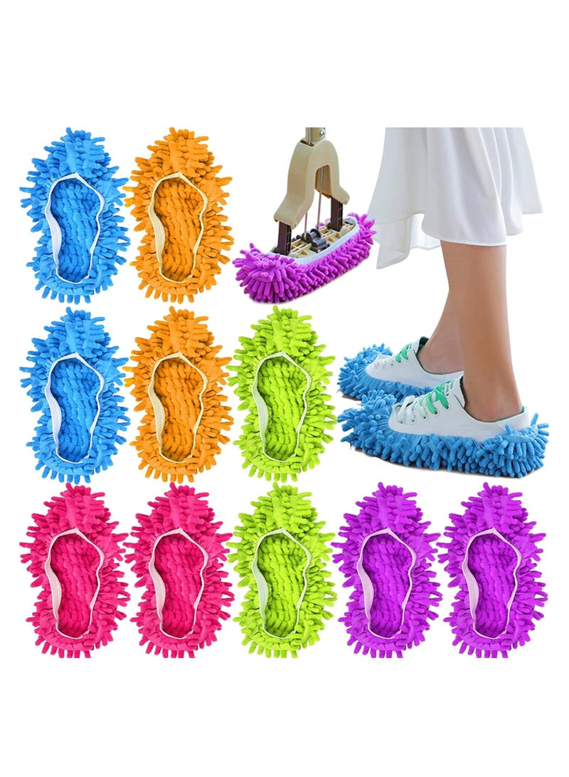 Microfiber Slippers Shoes Cover,  Soft Washable Reusable,  Floor Polishing, Dust Dirt Hair, Men Women Sweeper Cleaning Mop Tool for House Office Bathroom Kitchen, Multicolored (10 Pieces) - Image 1