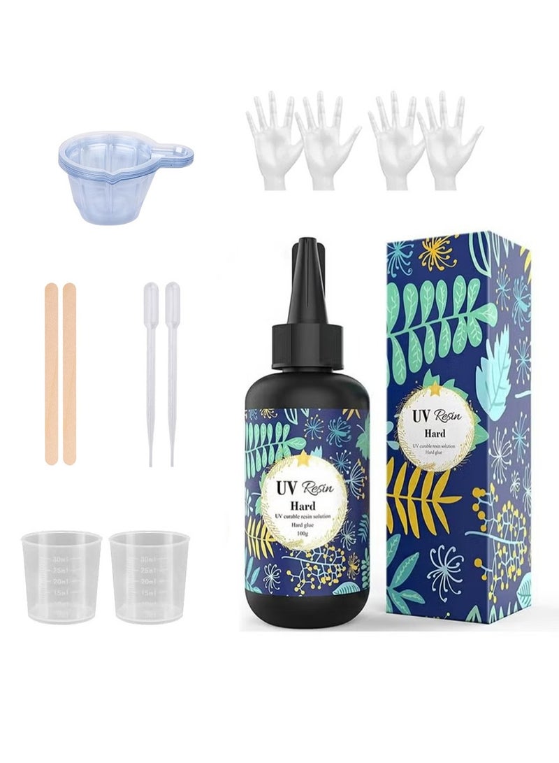 يوجي الراتنج الأشعة فوق البنفسجية، مع أدوات خلط، كريستال واضح الصلب علاج الأشعة فوق البنفسجية علاج الراتنج الإيبوكسي لصنع مجوهرات DIY، ديكور المنزل، واضح الشمسية علاج الشمس النشط الراتنج للصب الراتنج، الصب والطلاء (100g) - Image 1