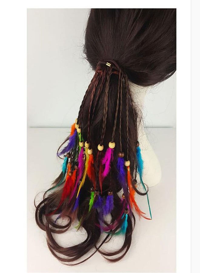 Fodattm 4PCS Women Lady Handmade Boho Hippie Hair Rope Head Wrap Hair Band Headbands Elastics Feather Hair Tie Ponytail Holders Hair Accessories Headdress - Image 5