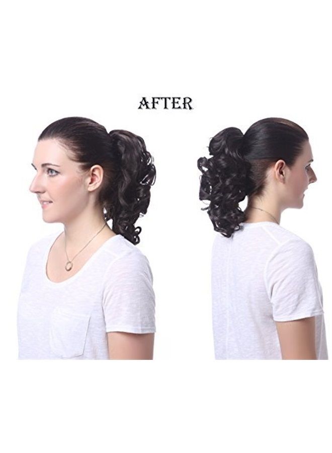 OneDor 12" Synthetic Fiber Natural Textured Curly Ponytail Clip In/On Hair Extension Hairpiece (4# - Dark Brown) - Image 3