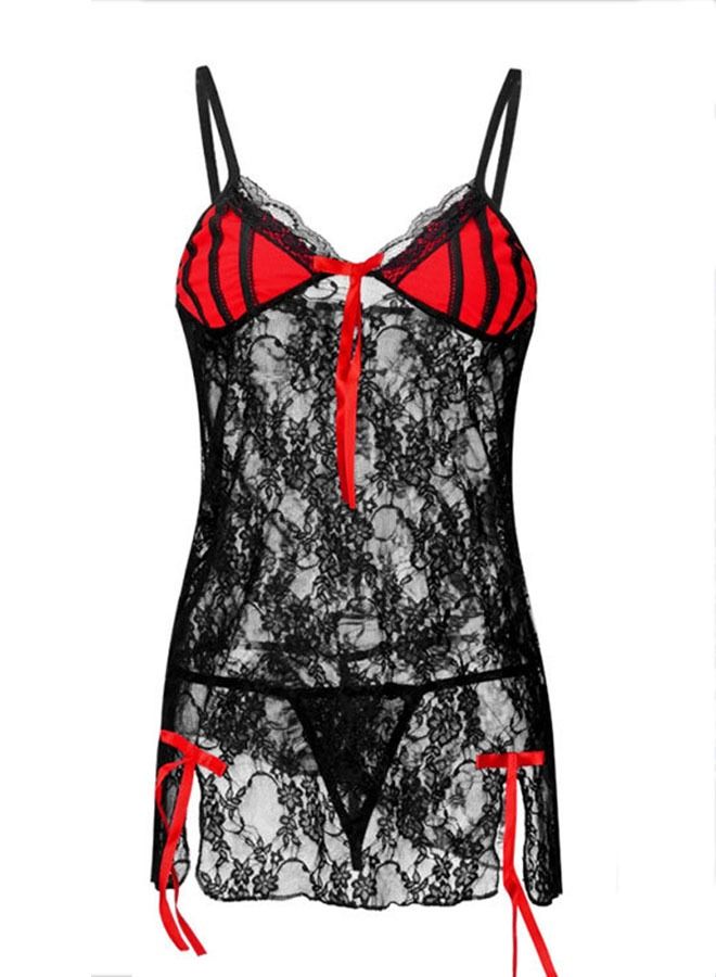 Lace Suspender Pajamas, Bow Design with Adjustable Shoulder Straps Showcases A Delicate and Elegant Figure  - Image 1