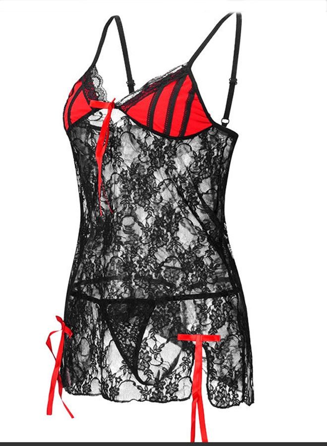 Lace Suspender Pajamas, Bow Design with Adjustable Shoulder Straps Showcases A Delicate and Elegant Figure  - Image 2