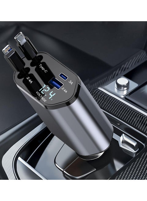 Retractable Car Charger, 4 in 1 Fast Car Phone Charger 120W with Cord 2.6ft, Retractable Cable and 2 USB Ports Car Charger Adapter for iPhone 15 14 13 12 Pro Max, Galaxy S23