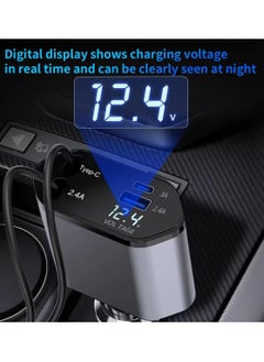 Generic Retractable Car Charger, 4 in 1 Fast Car Phone Charger 120W with Cord 2.6ft, Retractable Cable and 2 USB Ports Car Charger Adapter for iPhone 15 14 13 12 Pro Max, Galaxy S23  - Image 4