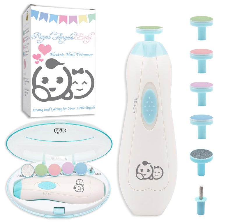 Royal Angels Baby Nail Trimmer 6 in 1, Usage Labeled Case, Royal Angels Baby Electric Nail File, Baby Grooming Kit Manicure Set for Toddler and Adults, Newborn Toddler Toes & Fingernails Nail Care Kit (Babyblue) - Image 1