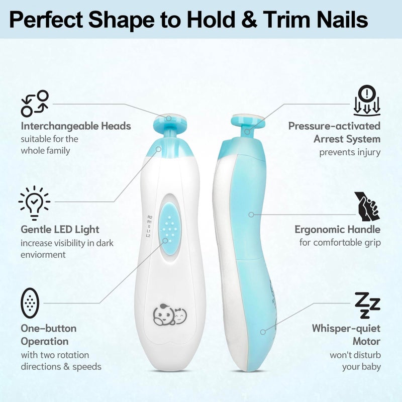 Royal Angels Baby Nail Trimmer 6 in 1, Usage Labeled Case, Royal Angels Baby Electric Nail File, Baby Grooming Kit Manicure Set for Toddler and Adults, Newborn Toddler Toes & Fingernails Nail Care Kit (Babyblue) - Image 5