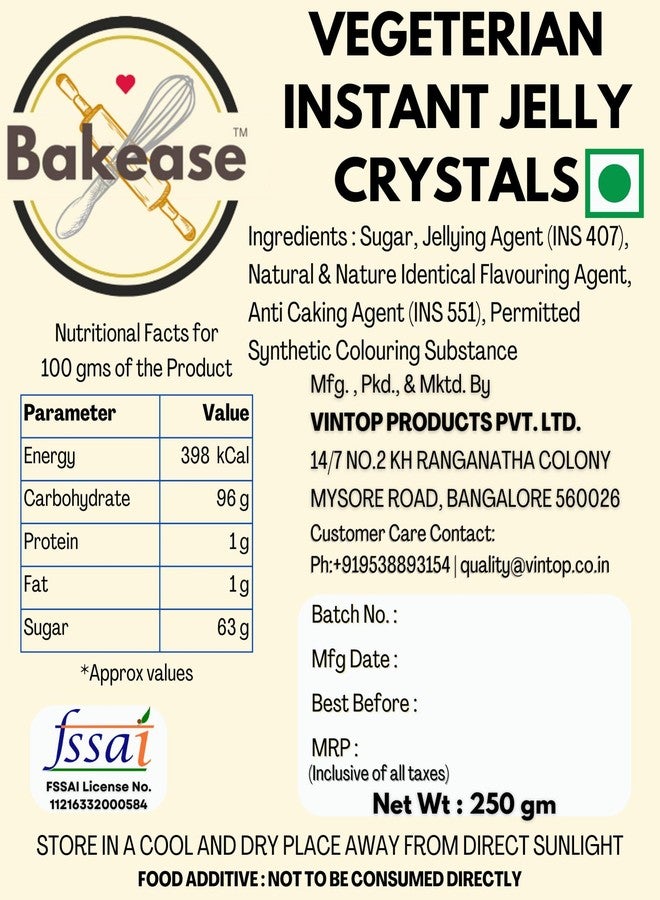 VINTOP Bakease Veg Jelly Crystals, 250Gm (Lychee) - Image 4