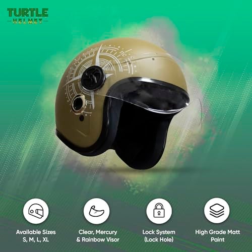 Turtle Helmet Star with Visor Half Face with Scratch Resistive Clear Visor & Hard Shell ABS Plastic Helmet, Khaki, Small Size, (S-56 cm) - Image 5