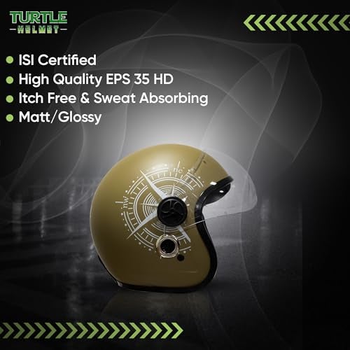 Turtle Helmet Star with Visor Half Face with Scratch Resistive Clear Visor & Hard Shell ABS Plastic Helmet, Khaki, Small Size, (S-56 cm) - Image 3