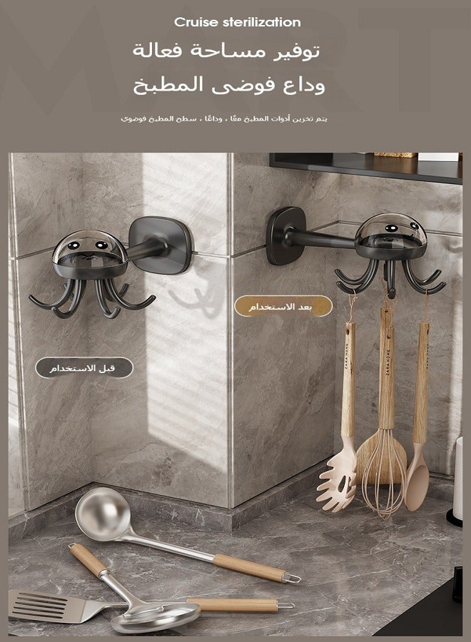 Kitchen Rotating Hook Rack, No-Drill Multifunctional Wall Storage Shelf, Adhesive Heavy-Duty Pot Holder, Utensil Hanging Rack - Image 3