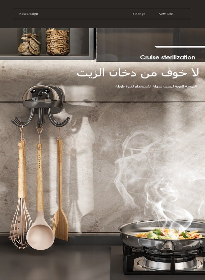 Kitchen Rotating Hook Rack, No-Drill Multifunctional Wall Storage Shelf, Adhesive Heavy-Duty Pot Holder, Utensil Hanging Rack - Image 4