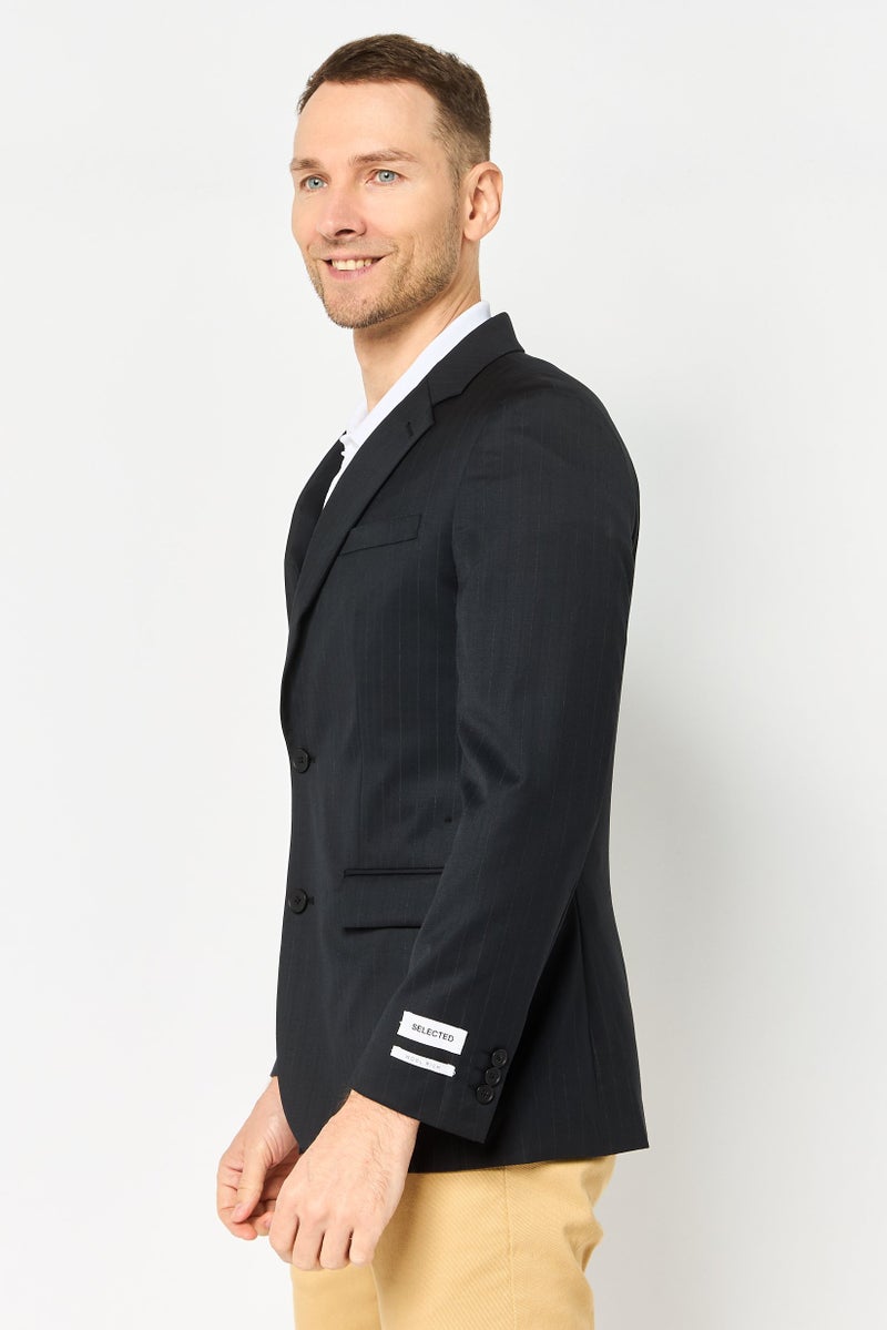 SELECTED Men Regular Fit Stripe Semi Formal Blazer, Navy Blue - Image 4