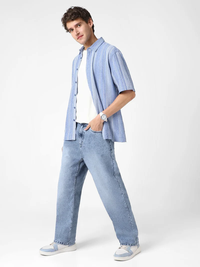 Urbano Fashion  Urbano Fashion Men's Light Blue Loose Baggy Fit Washed Jeans Non-Stretchable for Men | Best Price UAE