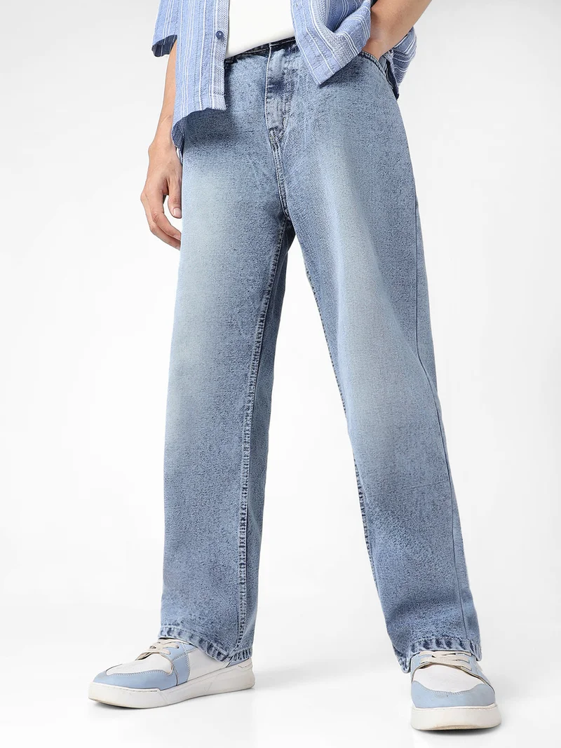 Urbano Fashion  Urbano Fashion Men's Light Blue Loose Baggy Fit Washed Jeans Non-Stretchable for Men | Best Price UAE