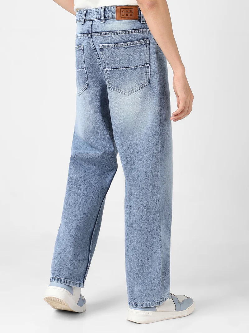 Urbano Fashion  Urbano Fashion Men's Light Blue Loose Baggy Fit Washed Jeans Non-Stretchable for Men | Best Price UAE