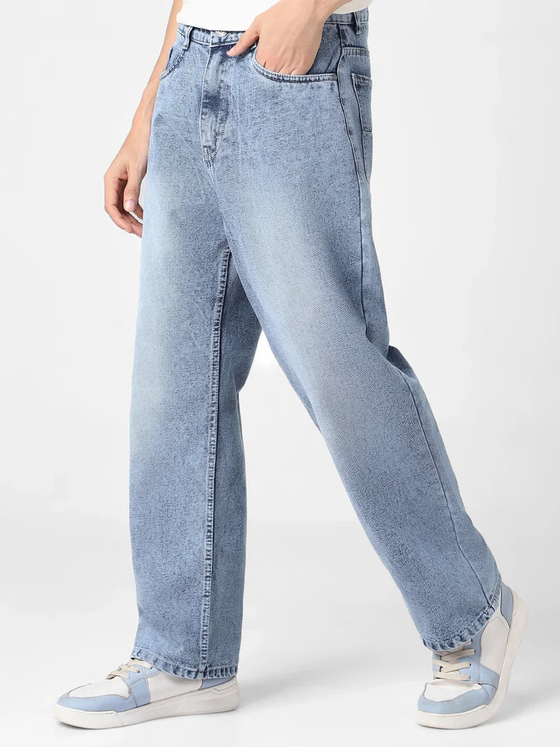 Urbano Fashion  Urbano Fashion Men's Light Blue Loose Baggy Fit Washed Jeans Non-Stretchable for Men | Best Price UAE