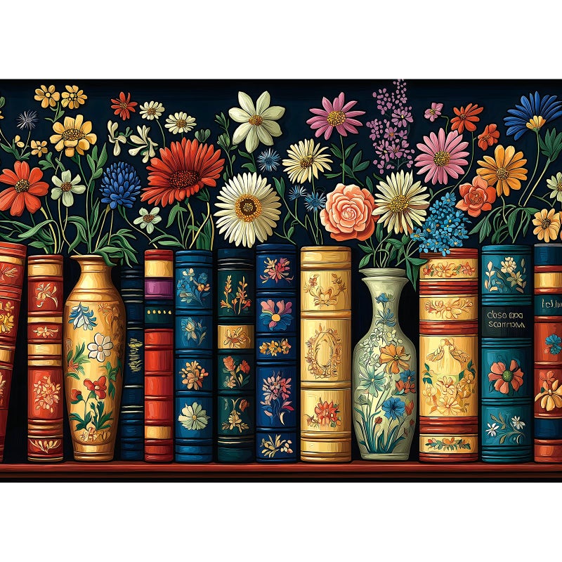 MINIWAN Wildflowers Books 1000 Piece Jigsaw Puzzle for Adults Vintage Flower Book Puzzle Floral Art Bookshelf Library Puzzles Challenging Hard Difficult Puzzles for Adults 275x197 Inches - Image 3