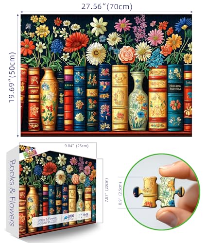 MINIWAN Wildflowers Books 1000 Piece Jigsaw Puzzle for Adults Vintage Flower Book Puzzle Floral Art Bookshelf Library Puzzles Challenging Hard Difficult Puzzles for Adults 275x197 Inches - Image 5