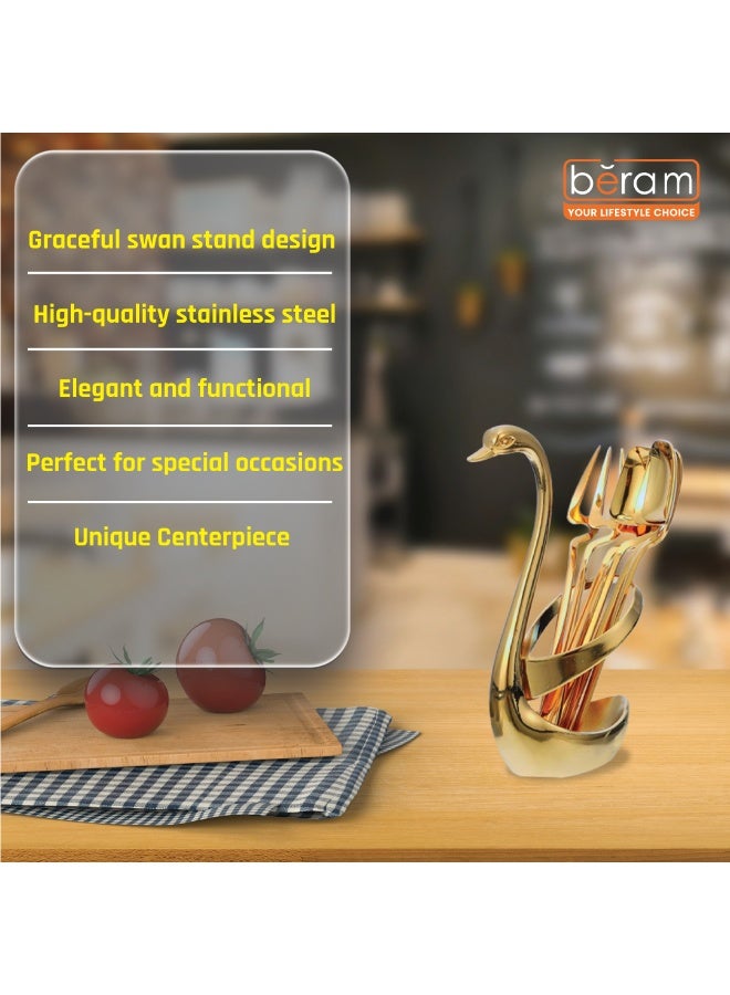 BERAM Golden Swan 6‑Piece Stainless Steel Cutlery Set with Swan Holder – Golden Finish – Includes Forks & Spoons – Elegant Daily Tableware - Image 5