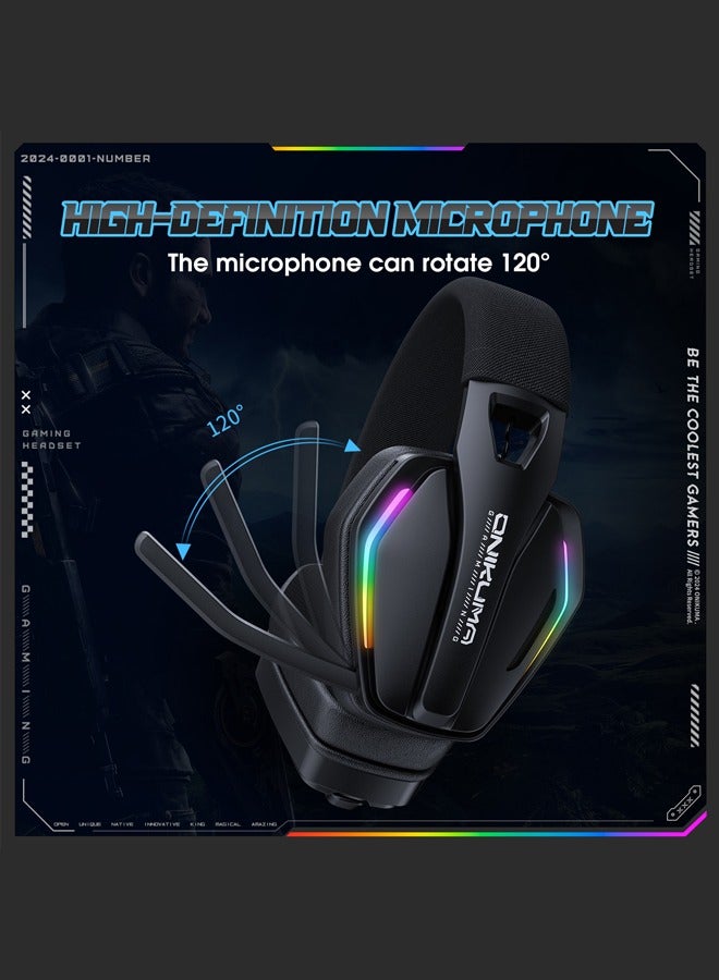 onikuma GT826 Tri-Mode Gaming Headset with Mic,40mm Drivers, 40ms Low Latency & 60H Playback | Gaming Headphone for PS5, PS4, PC, Mobile, Switch,Phone,Mac,Laptop: 2.4GHz Wireless + Bluetooth 5.4 + Wired - RGB Light,Black - Image 4