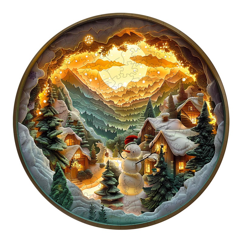 Artipuz Christmas Wooden Puzzles for Adults 3D Snowy Village Puzzle Unique Wood Jigsaw Puzzle for Adults Wood Puzzles Adult Gifts for Family Wall Art Home Decor 200pcs 114 114in M - Image 3