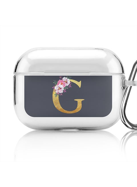 Classic Clear printed Case for Apple Airpods Pro Soft TPU Gel Thin Transparent Flexible Cover - Custom Monogram Initial Letter Floral Pattern Alphabet - G (Grey )