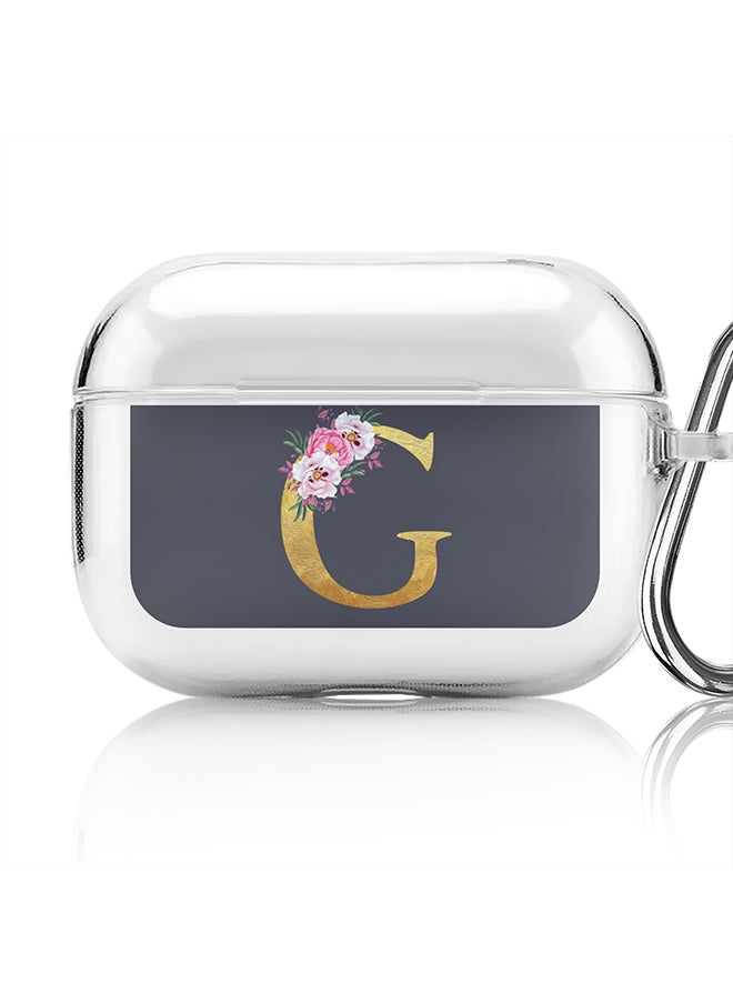 Stylizedd - Classic Clear printed Case for Apple Airpods Pro Soft TPU Gel Thin Transparent Flexible Cover - Custom Monogram Initial Letter Floral Pattern Alphabet - G (Grey ) - Image 1