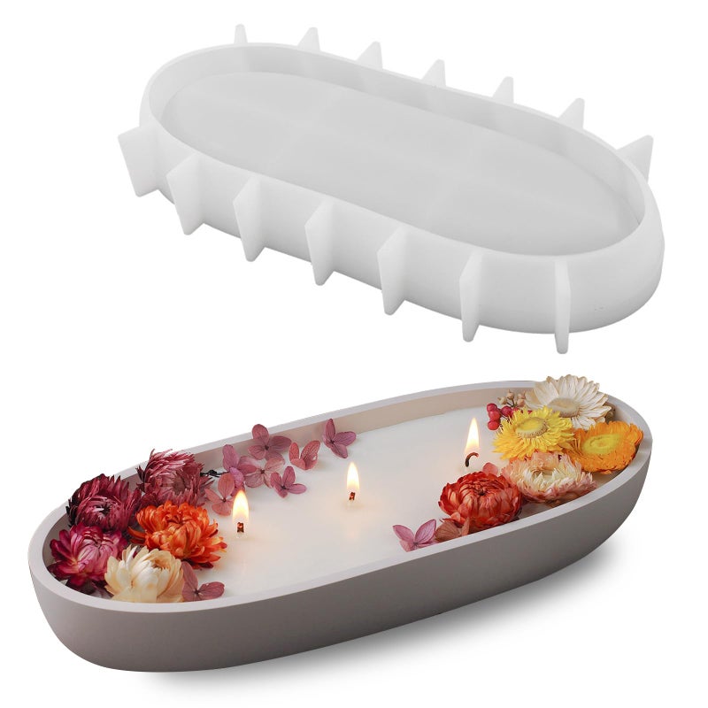 Wehous Wehous Large Bowl Resin Mold, 11.6'' Oval Bowl Silicone Molds for Resin Concrete Cement, Epoxy Casting Mold for Jewelry Makeup Storage Container Candle Boat Succulent Pot, Table Home Decoration  - Image 1
