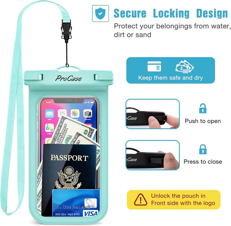 Procase 2 Pack Waterproof Phone Pouch Case, 7" Universal Underwater Cellphone Dry Bag for iPhone 17 Air 16 15 14 13 Pro Plus Max 12 11, Galaxy S24 S23 S22 Ultra Pixel -Black/Green - Image 4