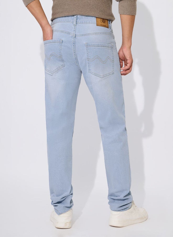 The Souled Store Men Slim Fit Solid Light Blue Jeans - Image 3